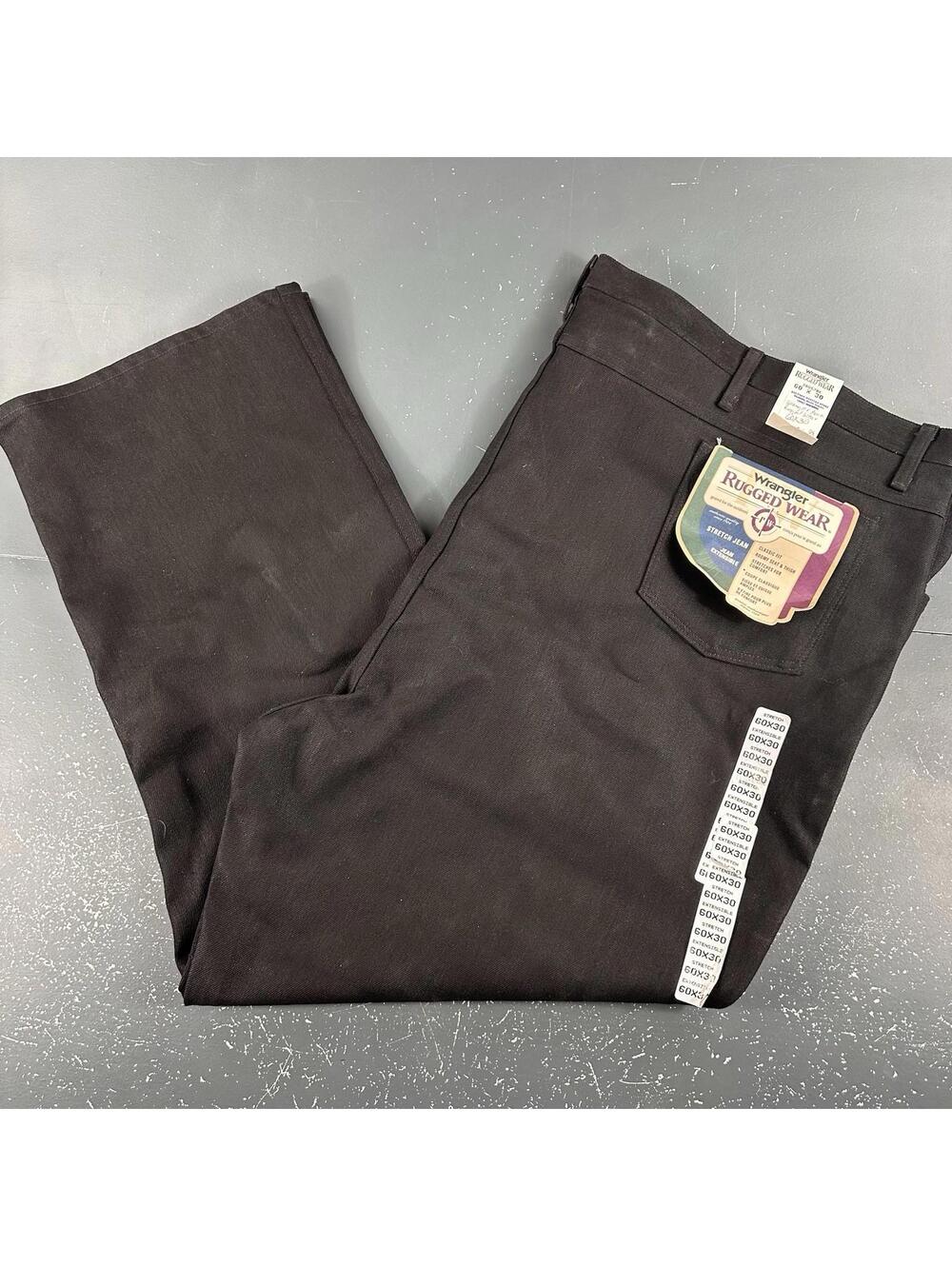 VTG Wrangler Jeans Mens 60x30 Black Stretch Big Rugged Wear Y2K Straight NWT